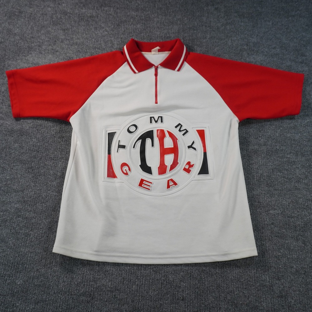 Tommy Gear Jersey Men XL White Red Vintage 90s Colorblock Quarter Zip Logo Patch